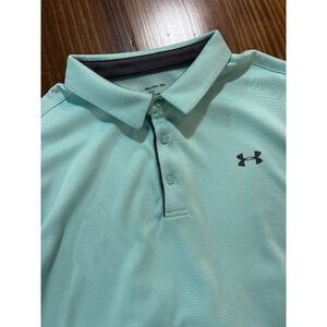 UNDER ARMOUR Polo Shirt Mens 2XL Mint Green HeatGear Short Sleeve Loose Fit